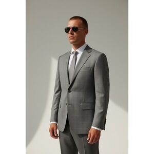 CANALI Italy Mens Grey Plaid Wool Suit Jacket Blazer Made in Italy Size 58‎